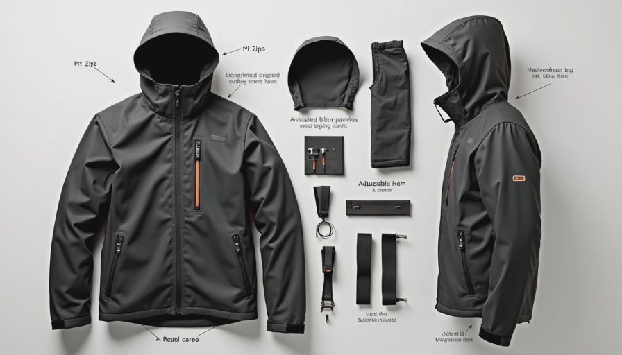 Key features comparison for rainy commuting Techwear hardshell jacket feature breakdown