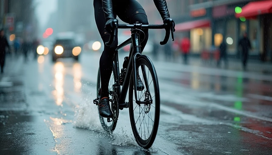 Biking in techwear pants during NYC rain commute