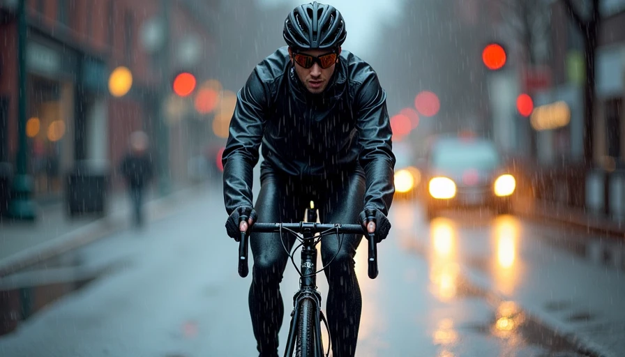 Techwear shell with pit zips open during rainy bike commute