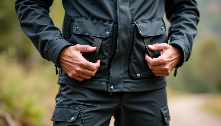 Techwear jacket and pants pocket layout details