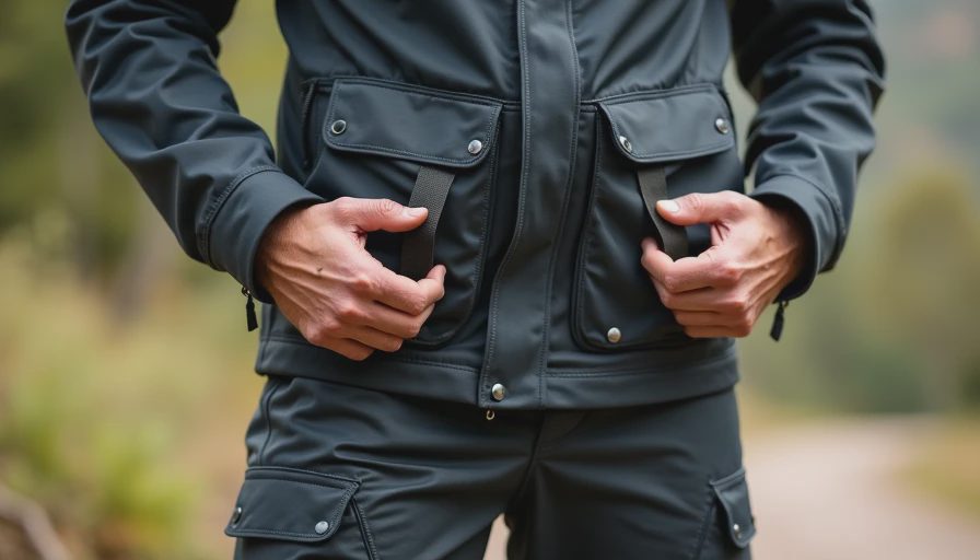 Practical pocket access demonstration Techwear jacket and pants pocket layout details
