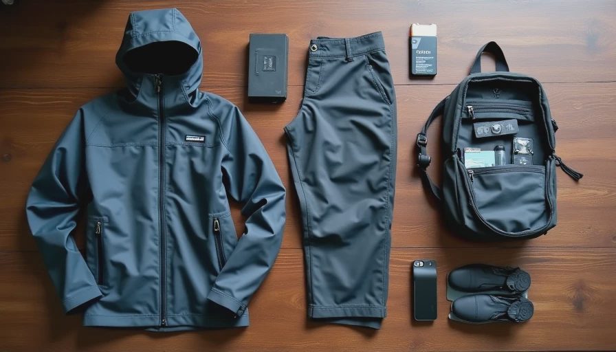 Complete rainy commute techwear system overview Full techwear rain day loadout flat lay